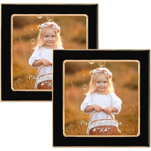 image:image4x6 White Enamel Picture Frames  Metal Gold Edge  Cute Frame for 4 x 6 Inch Photos Pictures Artwork  Real Glass  With Tabletop Easel Stand  Hanger for Wall Mount Display 2 PackBlack