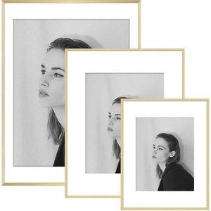 image:imageGolden State Art 18x24 16x20 11x14 Aluminum Picture Frames 3Piece Set  Real Glass with Mats  Wall Mountable Warm Gold Gallery Frames