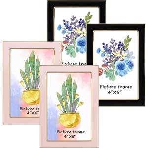 image:imageGolden State Art 4x6 Enamel Picture Frame Aluminum Gold Edge frame for 4 x 6 In Photos Real Glass Front with Easel Stand Tabletop or Wall Mount Display 4 Pack BlackampPink