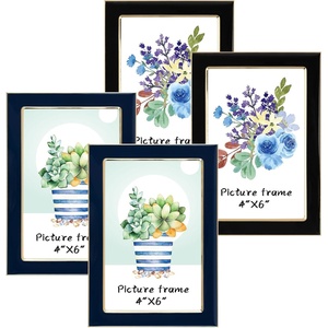 image:imageGolden State Art 4x6 Enamel Picture Frame Aluminum Gold Edge frame for 4 x 6 In Photos Real Glass Front with Easel Stand Tabletop or Wall Mount Display 4 Pack BlackampNavy Blue