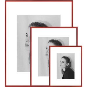 image:imageGolden State Art 8x10 11x14 16x20 Aluminum Picture Frames 3 Pack with Mats  Real Glass Wall Mountable Red Gallery Style Set