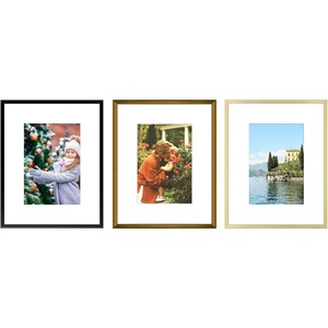 image:imageGolden State Art 8x10 Aluminum Picture Frame 3 Pack Metal Frames with Removable Mat for 5x7 Photos Artwork Prints Wall Mountable Black Bronze Gold
