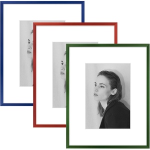 image:imageGolden State Art 8x10 Aluminum Picture Frame 3 Pack Metal Frames with Removable Mat for 5x7 Photos Artwork Prints Wall Mountable Blue Green Red