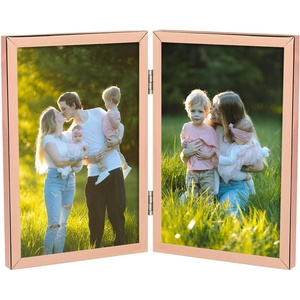 image:imageGolden State Art 8x10 Hinged Metal Frame  Floating Effect for 6x8 or Smaller Photos with Real Glass for Protection  Elegant Desk Decor for Home or Office  Light GoldRose Gold