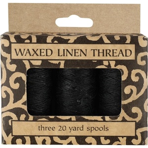 image:imageLineco Waxed Genuine Linen Thread 20 Yards Pack of 3 Spools Natural  Used for Sewing and Bookbinding Hand Stitched Leather Making Craft Booklets Journal DIYBlack