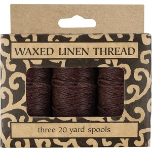 image:imageLineco Waxed Genuine Linen Thread 20 Yards Pack of 3 Spools Natural  Used for Sewing and Bookbinding Hand Stitched Leather Making Craft Booklets Journal DIYBrown