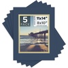 image:imageMat Board Center 5 Pack 11x14 Double Mat for 85x11 Photos Off WhiteGold  Off White Over Gold Double Mat Board Acid Free 8Ply Thickness White Core Bevel Cut for Photos amp Art FramingBlue Over Gold