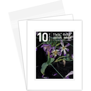 image:imageGolden State Art 10 Pack Double Mats 11x14 for 8x10 PhotoBakcingsBags  White Over Black Double Picture Mats with White Core Bevel Cut 75x95 Opening for 8x10 PicturesWhite Over White