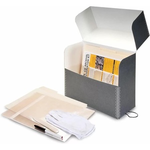 image:imageLineco Archival Document Storage Box 125 x 105 x 5 Gray  AcidFree 12 Letter Sized File Folders Included Organizer for Prints Photos PapersBlue Gray