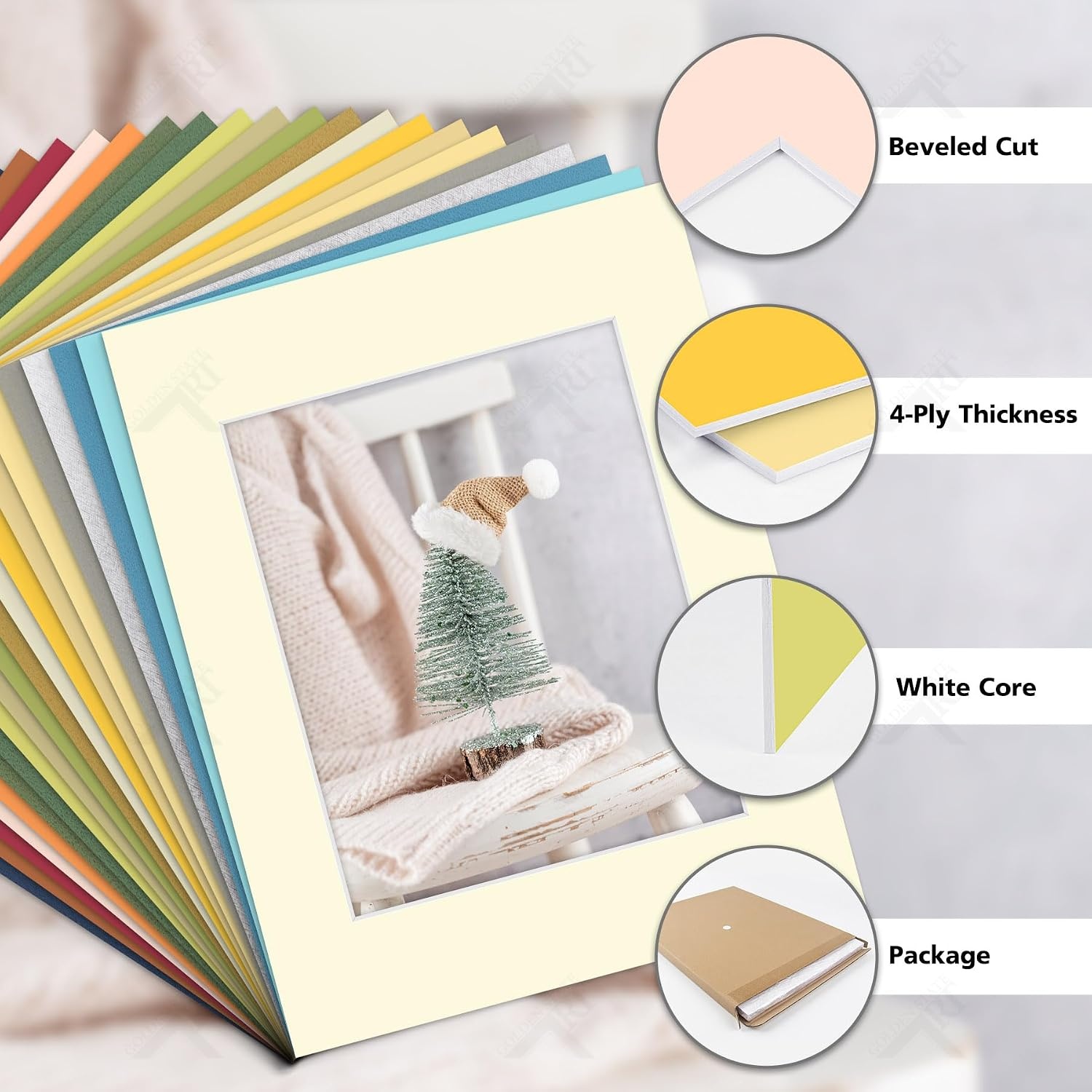 image:imageGolden State Art 20 Pack Mixed Color Photo Mats 11x14 for 8x10 Mats Only  AcidFree PreCut75x95 Opening 4Ply Bevel Cut White Core Photo Matte Matting11x14 Pack of 20 Mix Colors Mats