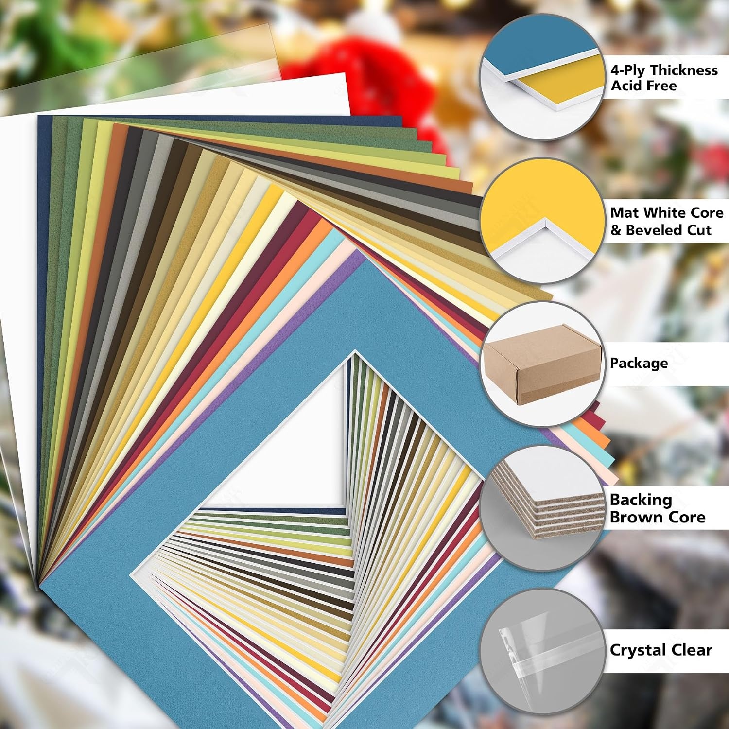 image:imageGolden State Art 20 Pack Mixed Color Photo Mats 11x14 for 8x10 Mats Only  AcidFree PreCut75x95 Opening 4Ply Bevel Cut White Core Photo Matte Matting11x14 Pack of 50 Mix Colors Complete Set