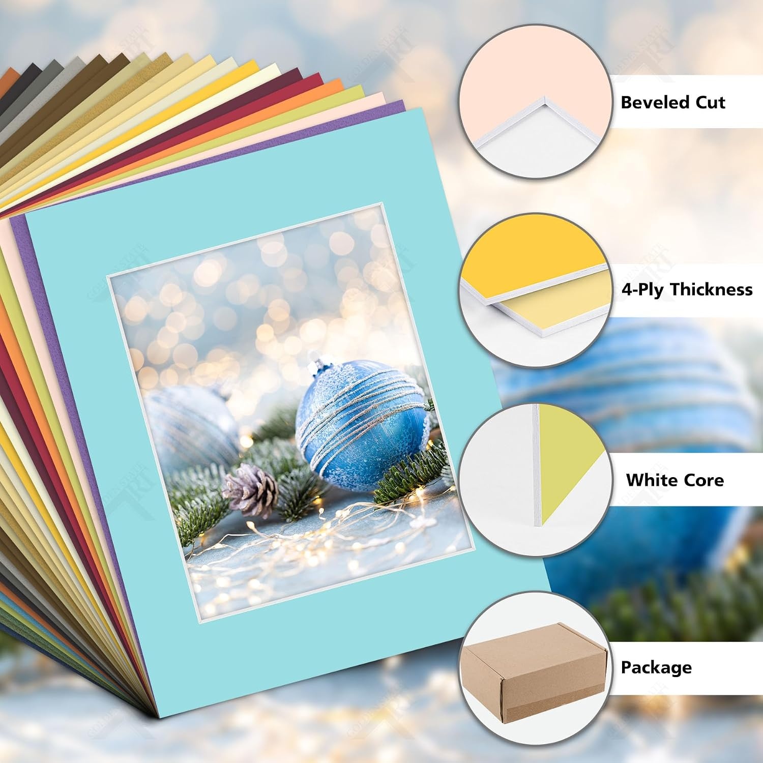 image:imageGolden State Art 20 Pack Mixed Color Photo Mats 11x14 for 8x10 Mats Only  AcidFree PreCut75x95 Opening 4Ply Bevel Cut White Core Photo Matte Matting11x14 Pack of 50 Mix Colors Mats