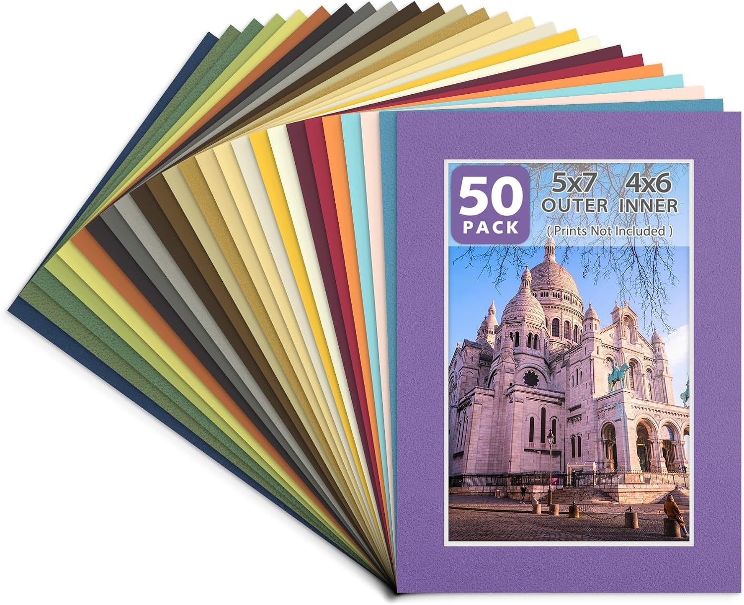 image:imageGolden State Art 25 Pack Mixed Color Picture Mats 5x7 for 4x6 Mats Only  AcidFree PreCut75x95 Opening 4Ply Bevel Cut White Core Photo Matte Matting in PremierMix Color Mats