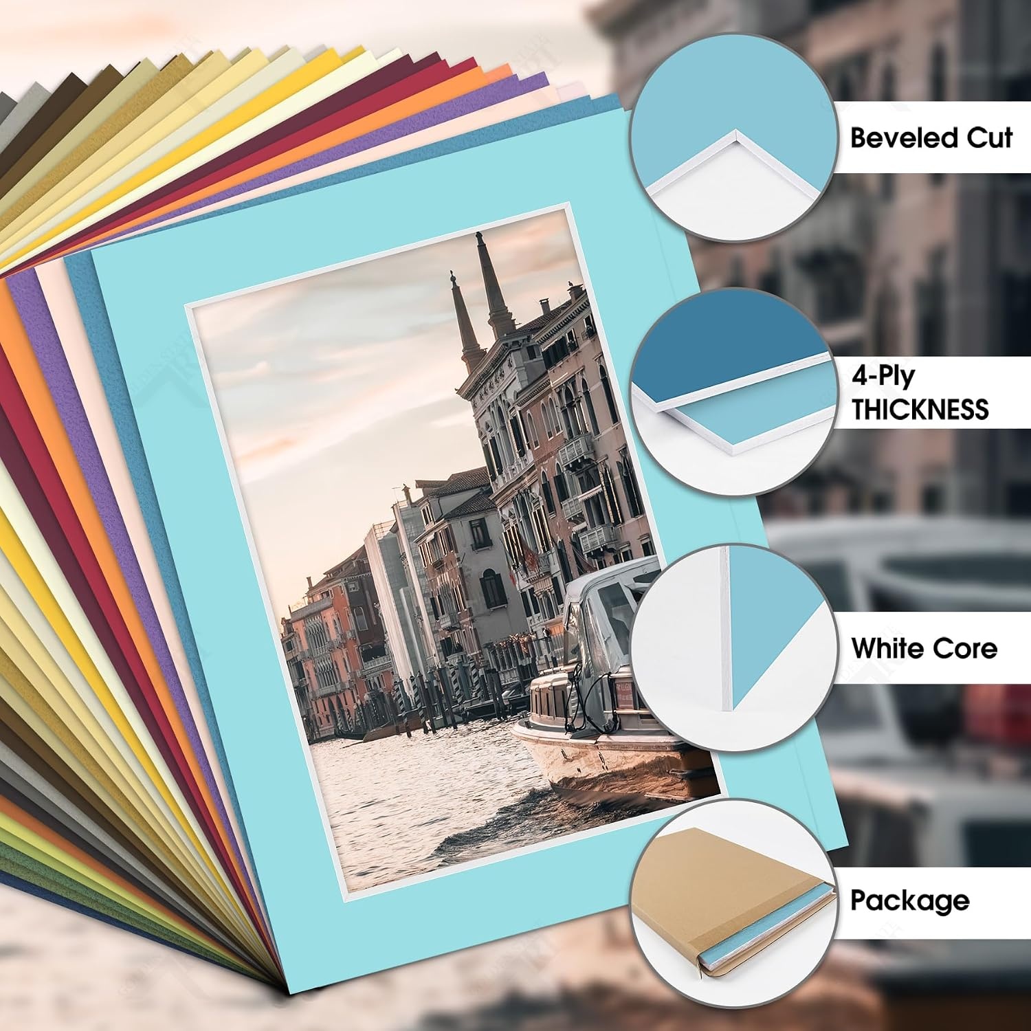 image:imageGolden State Art 25 Pack Mixed Color Picture Mats 5x7 for 4x6 Mats Only  AcidFree PreCut75x95 Opening 4Ply Bevel Cut White Core Photo Matte Matting in PremierMix Color Mats