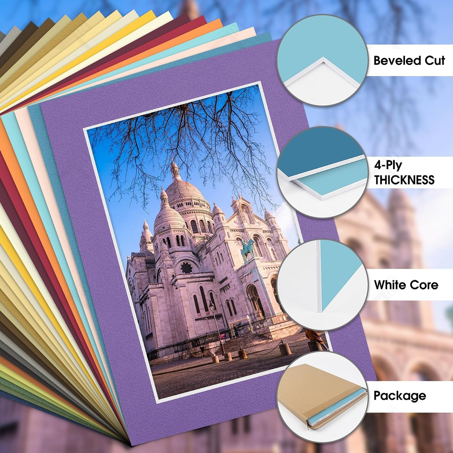image:imageGolden State Art 25 Pack Mixed Color Picture Mats 5x7 for 4x6 Mats Only  AcidFree PreCut75x95 Opening 4Ply Bevel Cut White Core Photo Matte Matting in PremierMix Color Mats