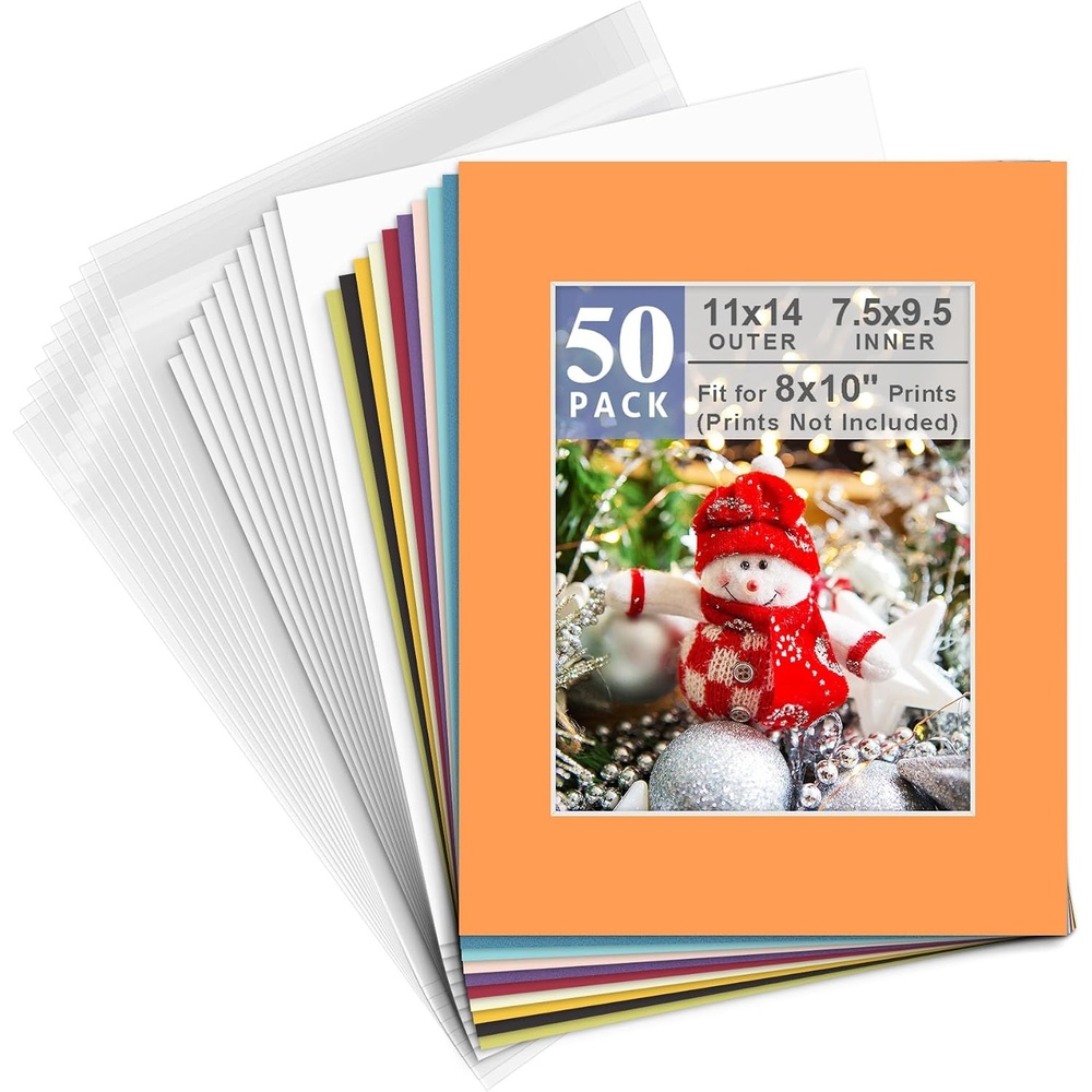 image:imageGolden State Art 20 Pack Mixed Color Photo Mats 11x14 for 8x10 Mats Only  AcidFree PreCut75x95 Opening 4Ply Bevel Cut White Core Photo Matte Matting11x14 Pack of 50 Mix Colors Complete Set