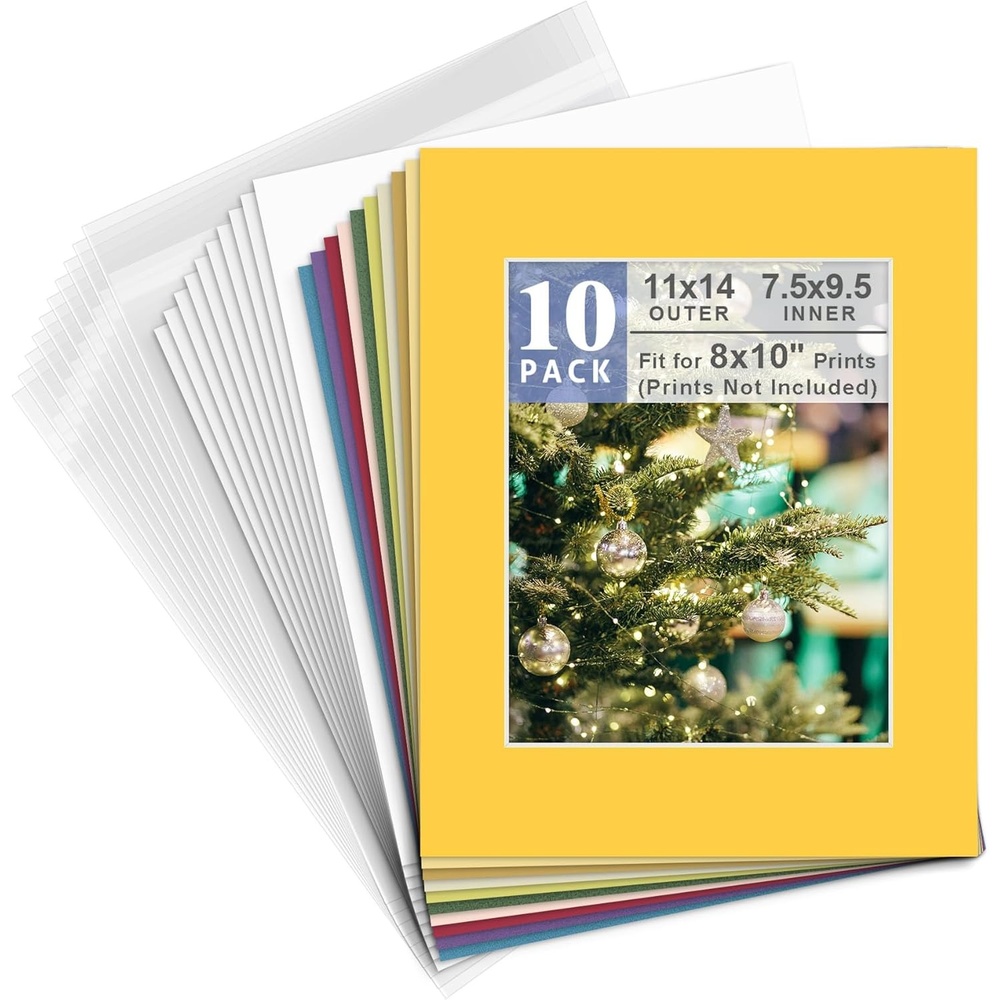 image:imageGolden State Art 20 Pack Mixed Color Photo Mats 11x14 for 8x10 Mats Only  AcidFree PreCut75x95 Opening 4Ply Bevel Cut White Core Photo Matte Matting11x14 Pack of 10 Mix Colors Complete Set