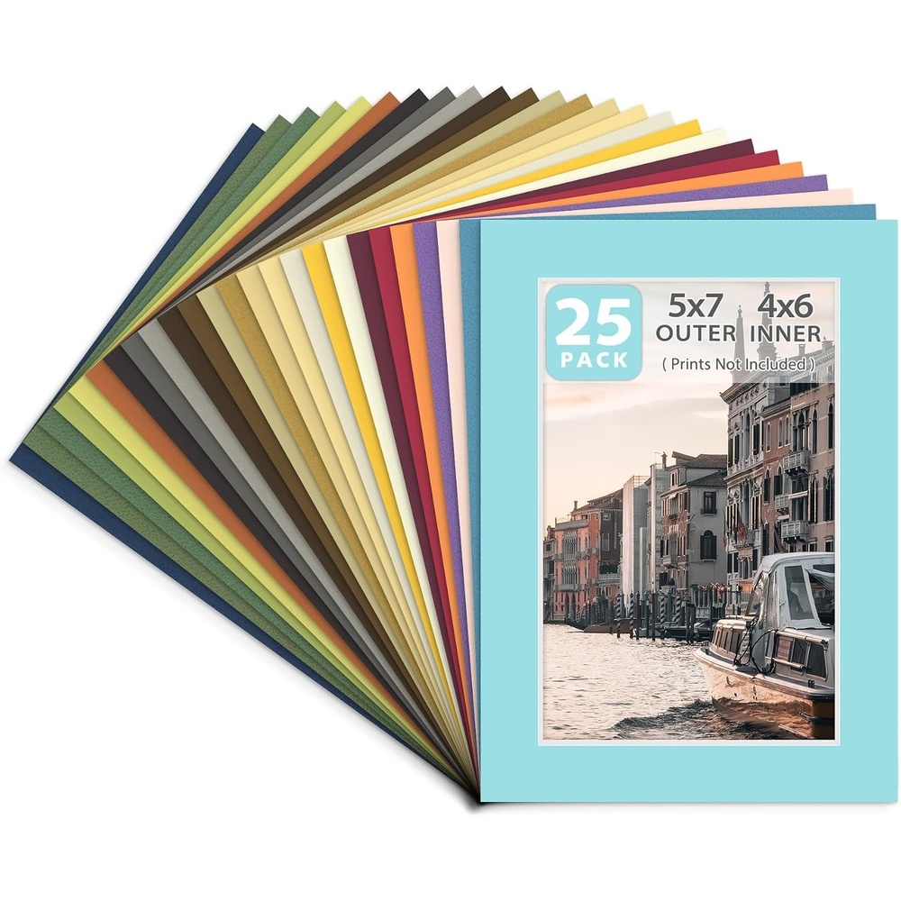 image:imageGolden State Art 25 Pack Mixed Color Picture Mats 5x7 for 4x6 Mats Only  AcidFree PreCut75x95 Opening 4Ply Bevel Cut White Core Photo Matte Matting in PremierMix Color Mats