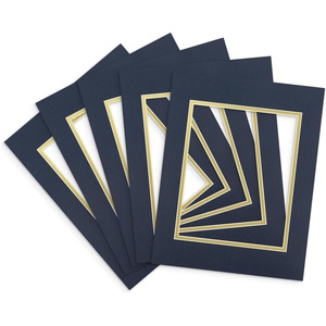 image:imageGolden State Art 5 Pack Double mat 11x14 for 8x10 Photo Black Over Black  AcidFree PreCutMat 75x95 Opening White Core Bevel Cut 8 Ply Double Mat adds elegant depth to framed photos and artworkDignity Blue Over Old Gold