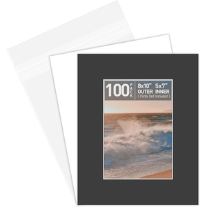 image:imageGolden State Art AcidFree PreCut 8x10 Black Picture Mat Sets Includes Pack of 100 White Core Bevel Cut Mats for 5x7 Photos 100 Backing Boards and 100 Crystal Clear Plastic Sleeves Bags
