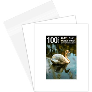 image:imageGolden State Art AcidFree PreCut 8x10 White Picture Mat Sets Includes Pack of 100 White Core Bevel Cut Mats for 5x7 Photos 100 Backing Boards and 100 Crystal Clear Plastic Sleeves Bags