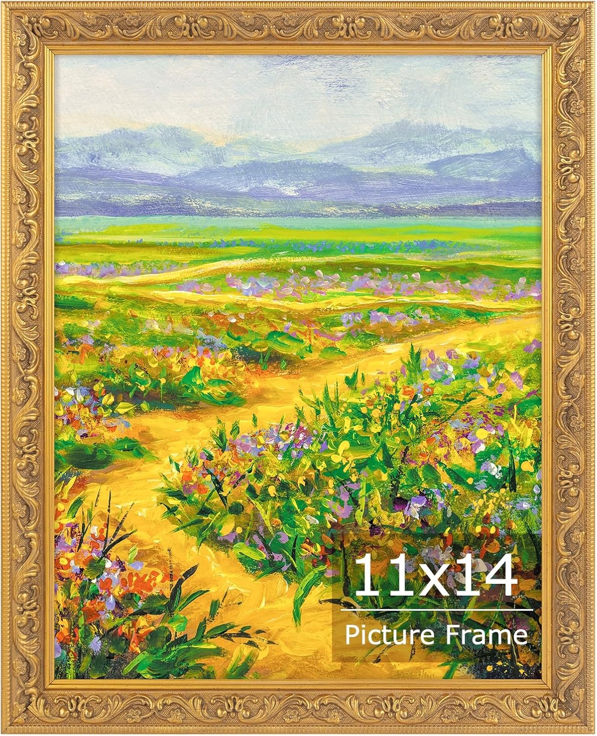 image:imageGolden State Art8x10 Ornate Picture Frame Holds 5x7 PhotoVintage Gold  Includes easel backreal glass frontwhite mat8x10 Decorative photo frame matted to 5x7Desktopwall mountEmbossed designVintage Gold