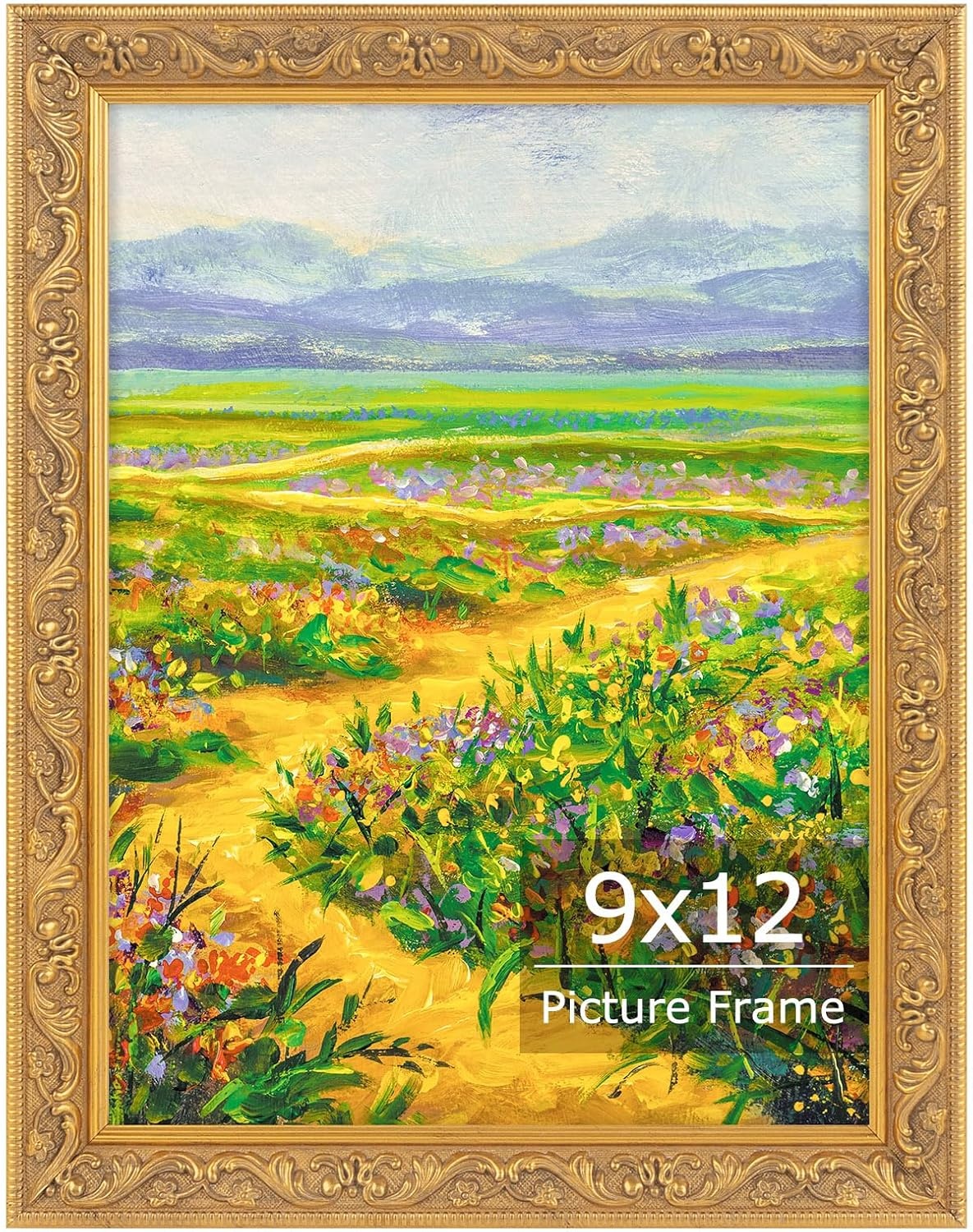 image:imageGolden State Art8x10 Ornate Picture Frame Holds 5x7 PhotoVintage Gold  Includes easel backreal glass frontwhite mat8x10 Decorative photo frame matted to 5x7Desktopwall mountEmbossed designVintage Gold