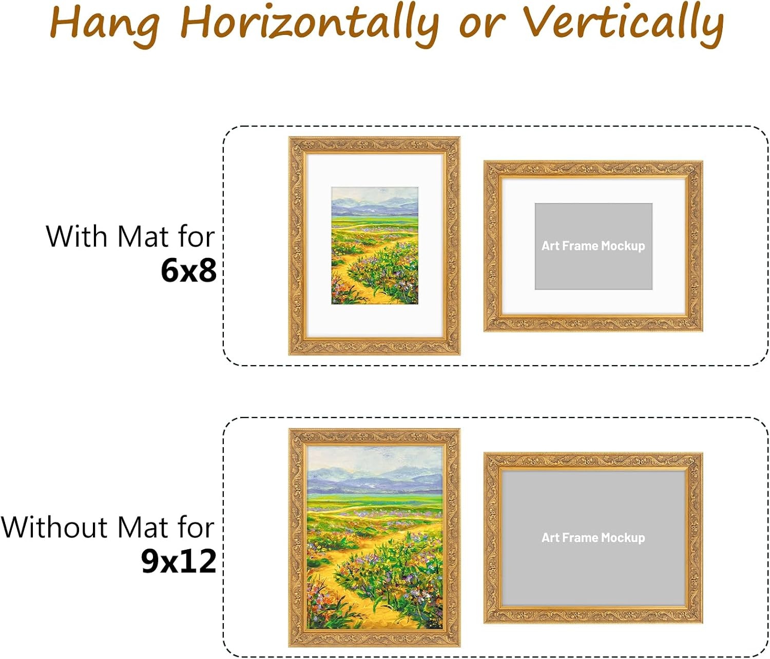 image:imageGolden State Art8x10 Ornate Picture Frame Holds 5x7 PhotoVintage Gold  Includes easel backreal glass frontwhite mat8x10 Decorative photo frame matted to 5x7Desktopwall mountEmbossed designVintage Gold