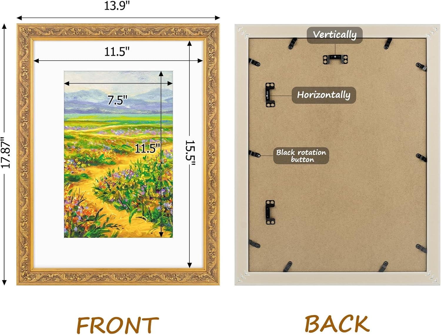image:imageGolden State Art8x10 Ornate Picture Frame Holds 5x7 PhotoVintage Gold  Includes easel backreal glass frontwhite mat8x10 Decorative photo frame matted to 5x7Desktopwall mountEmbossed designVintage Gold