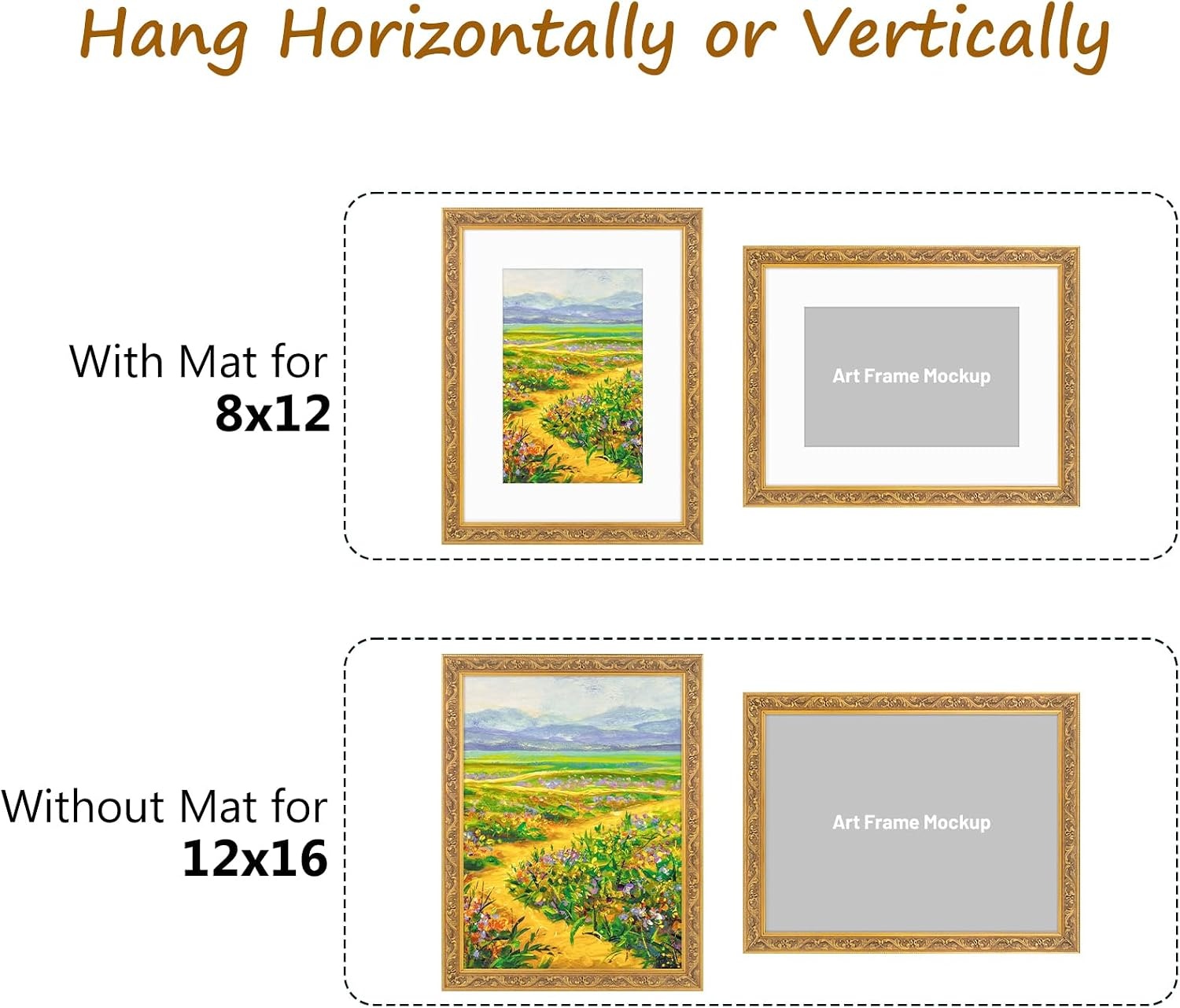 image:imageGolden State Art8x10 Ornate Picture Frame Holds 5x7 PhotoVintage Gold  Includes easel backreal glass frontwhite mat8x10 Decorative photo frame matted to 5x7Desktopwall mountEmbossed designVintage Gold