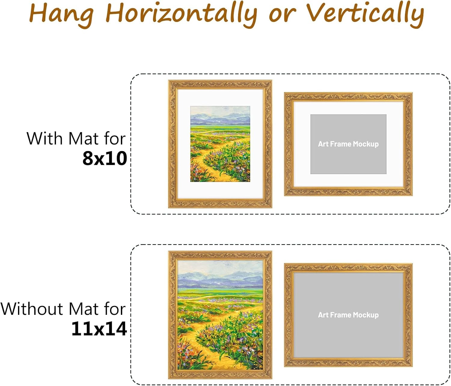 image:imageGolden State Art8x10 Ornate Picture Frame Holds 5x7 PhotoVintage Gold  Includes easel backreal glass frontwhite mat8x10 Decorative photo frame matted to 5x7Desktopwall mountEmbossed designVintage Gold