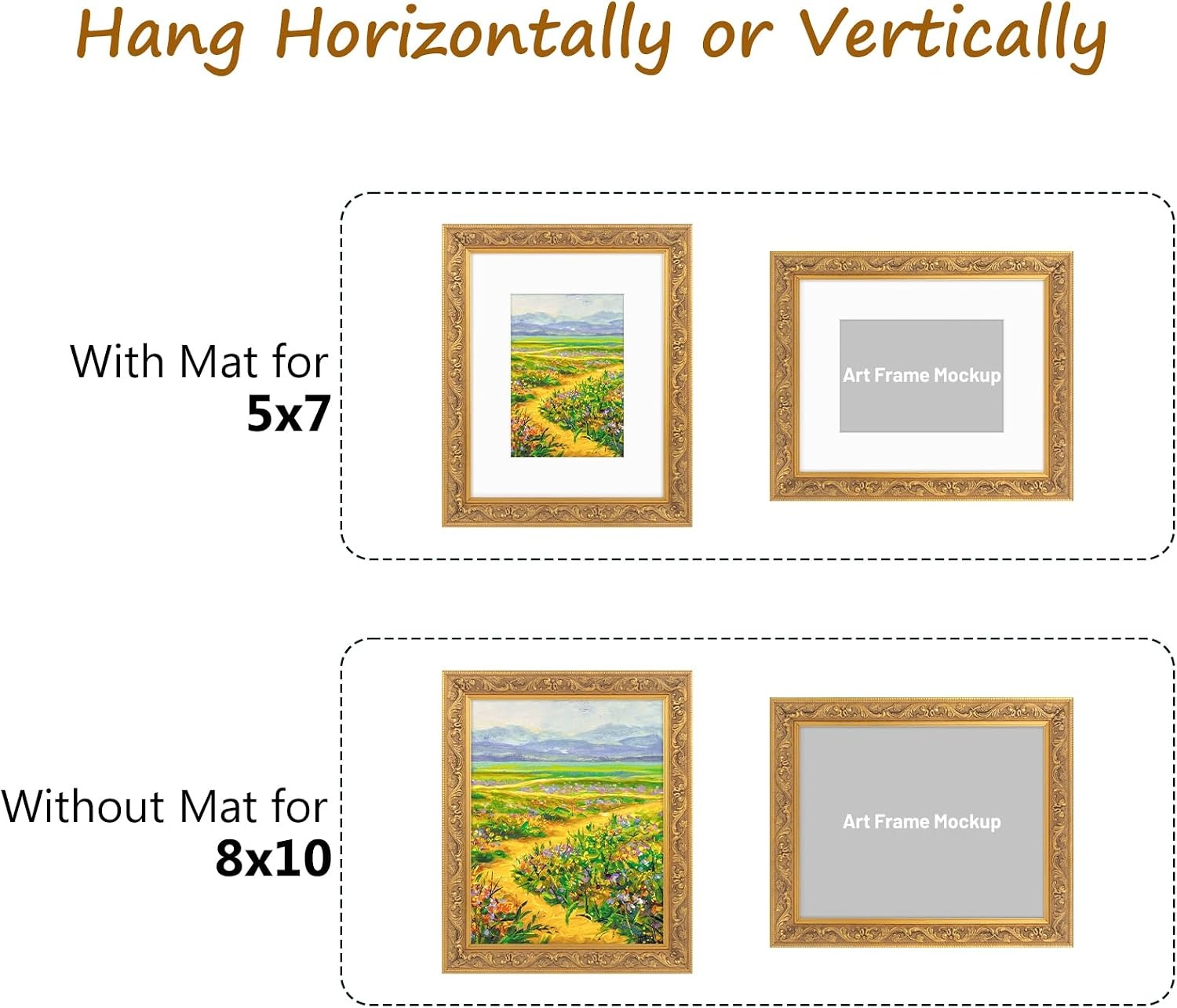 image:imageGolden State Art8x10 Ornate Picture Frame Holds 5x7 PhotoVintage Gold  Includes easel backreal glass frontwhite mat8x10 Decorative photo frame matted to 5x7Desktopwall mountEmbossed designVintage Gold