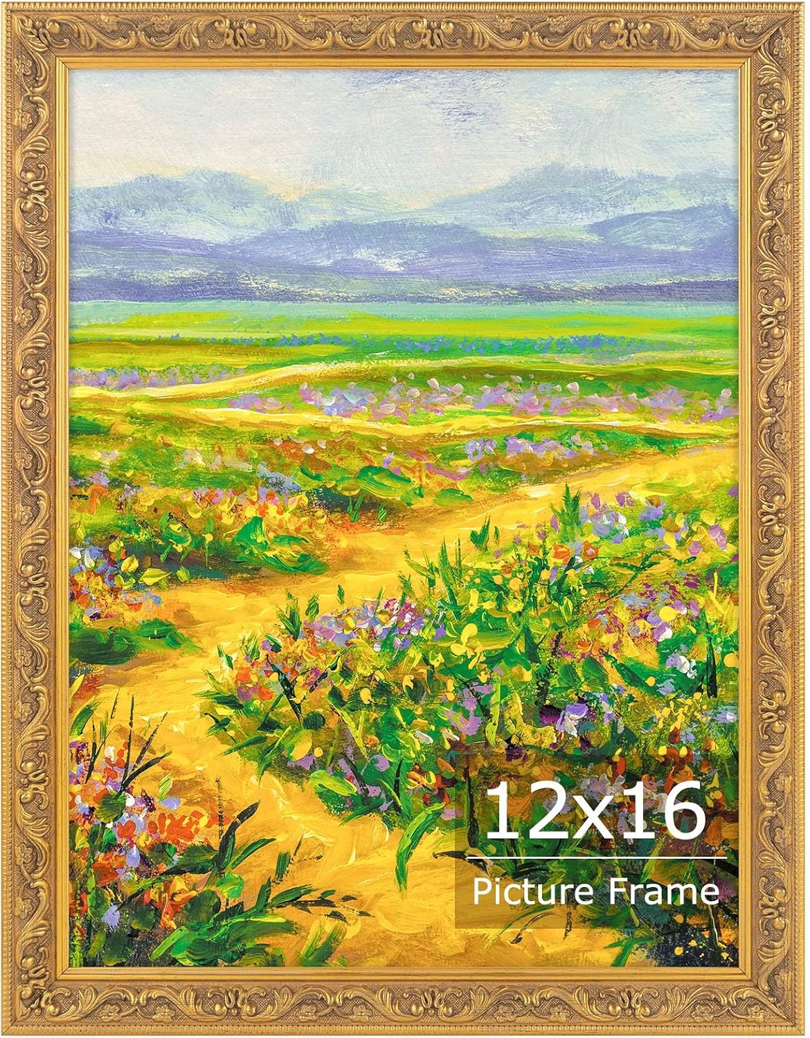 image:imageGolden State Art8x10 Ornate Picture Frame Holds 5x7 PhotoVintage Gold  Includes easel backreal glass frontwhite mat8x10 Decorative photo frame matted to 5x7Desktopwall mountEmbossed designVintage Gold