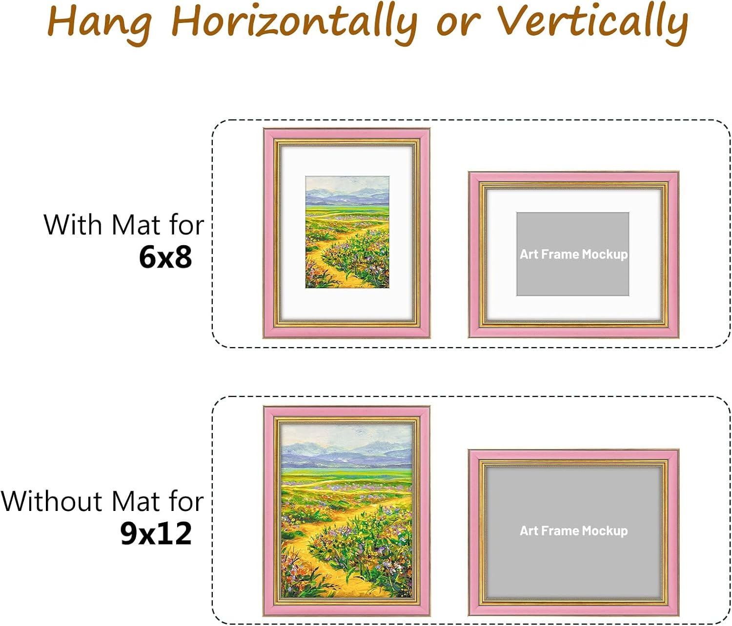 image:imageGolden State Art8x10 Ornate Picture Frame Holds 5x7 PhotoVintage Gold  Includes easel backreal glass frontwhite matbuildin hangers8x10 Decorative photo frame matted to 5x7Desktopwall mountPink Gold