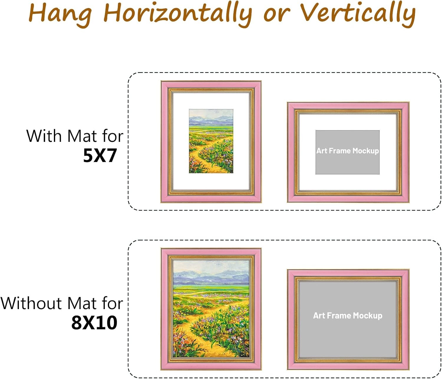 image:imageGolden State Art8x10 Ornate Picture Frame Holds 5x7 PhotoVintage Gold  Includes easel backreal glass frontwhite matbuildin hangers8x10 Decorative photo frame matted to 5x7Desktopwall mountPink Gold