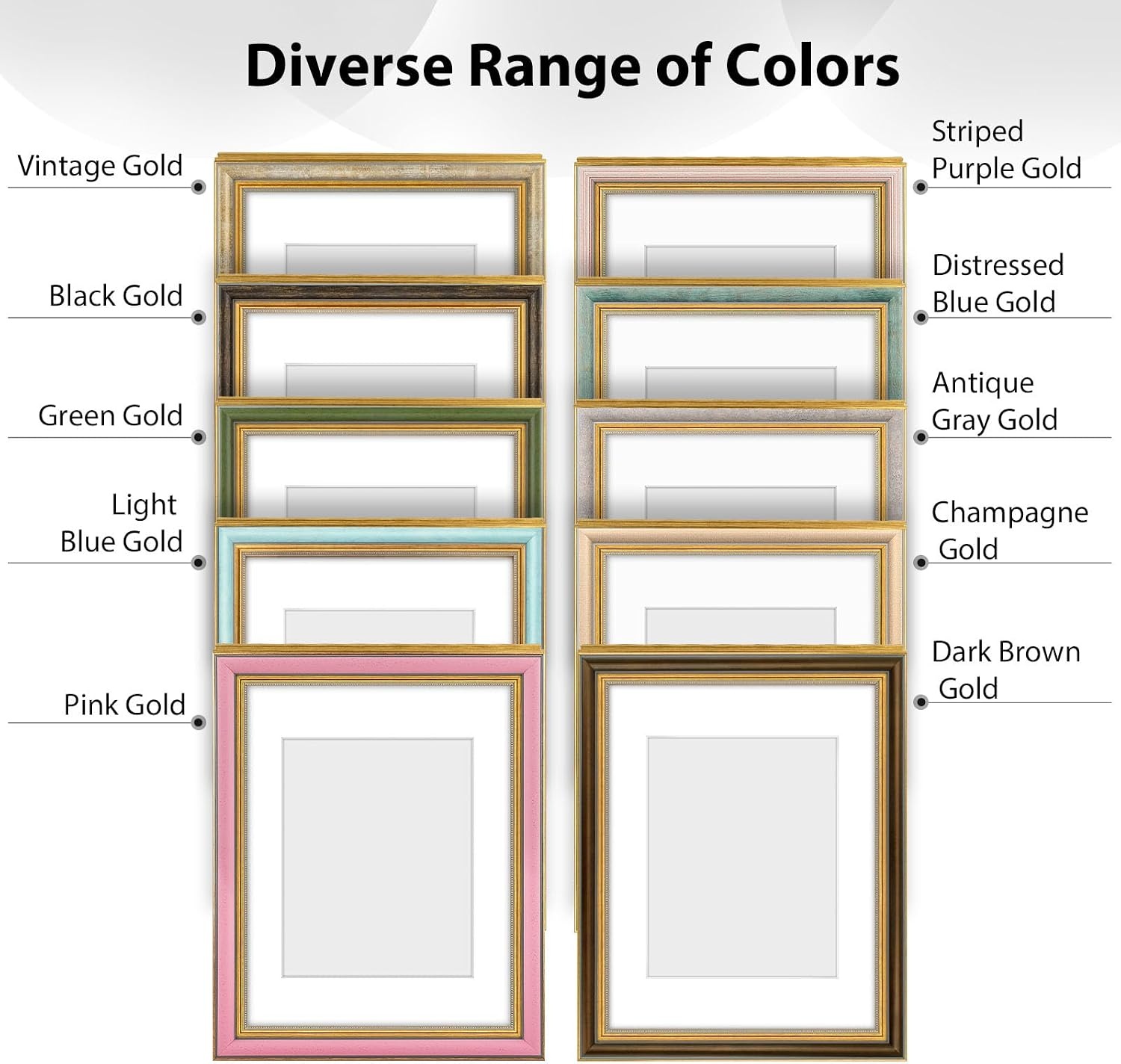 image:imageGolden State Art8x10 Ornate Picture Frame Holds 5x7 PhotoVintage Gold  Includes easel backreal glass frontwhite matbuildin hangers8x10 Decorative photo frame matted to 5x7Desktopwall mountPink Gold
