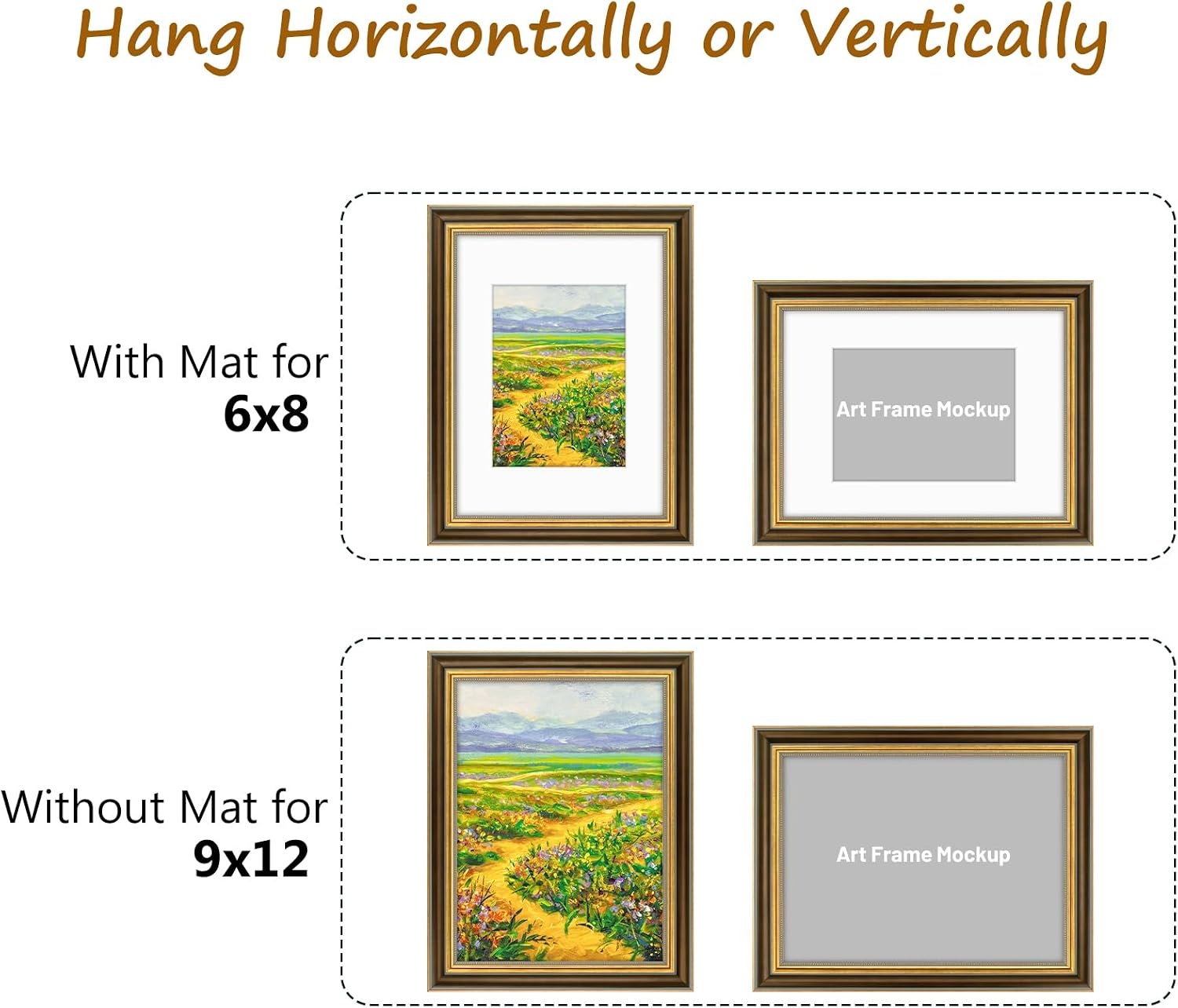 image:imageGolden State Art8x10 Ornate Picture Frame Holds 5x7 PhotoVintage Gold  Includes easel backreal glass frontwhite matbuildin hangers8x10 Decorative photo frame matted to 5x7Desktopwall mountBrown Gold