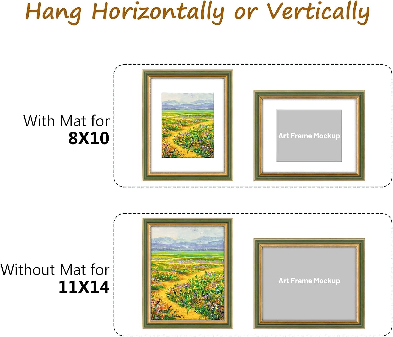 image:imageGolden State Art8x10 Ornate Picture Frame Holds 5x7 PhotoVintage Gold  Includes easel backreal glass frontwhite matbuildin hangers8x10 Decorative photo frame matted to 5x7Desktopwall mountGreen Gold