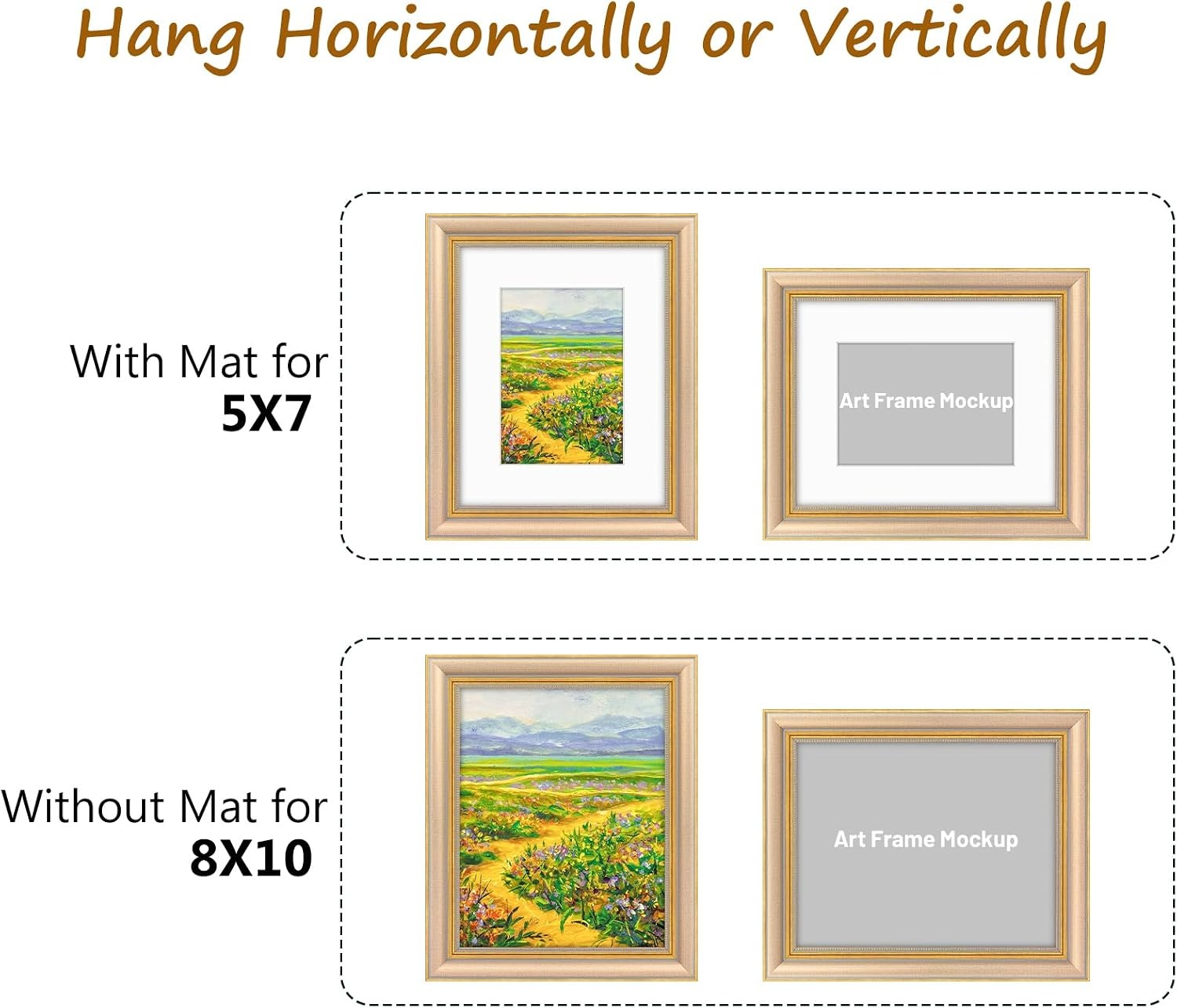 image:imageGolden State Art8x10 Ornate Picture Frame Holds 5x7 PhotoVintage Gold  Includes easel backreal glass frontwhite matbuildin hangers8x10 Decorative photo frame matted to 5x7Desktopwall mountChampagne Gold