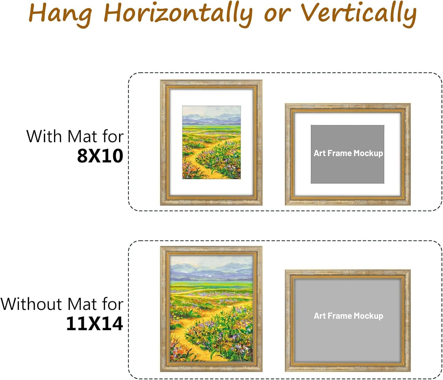 image:imageGolden State Art8x10 Ornate Picture Frame Holds 5x7 PhotoVintage Gold  Includes easel backreal glass frontwhite matbuildin hangers8x10 Decorative photo frame matted to 5x7Desktopwall mountVintage Gold