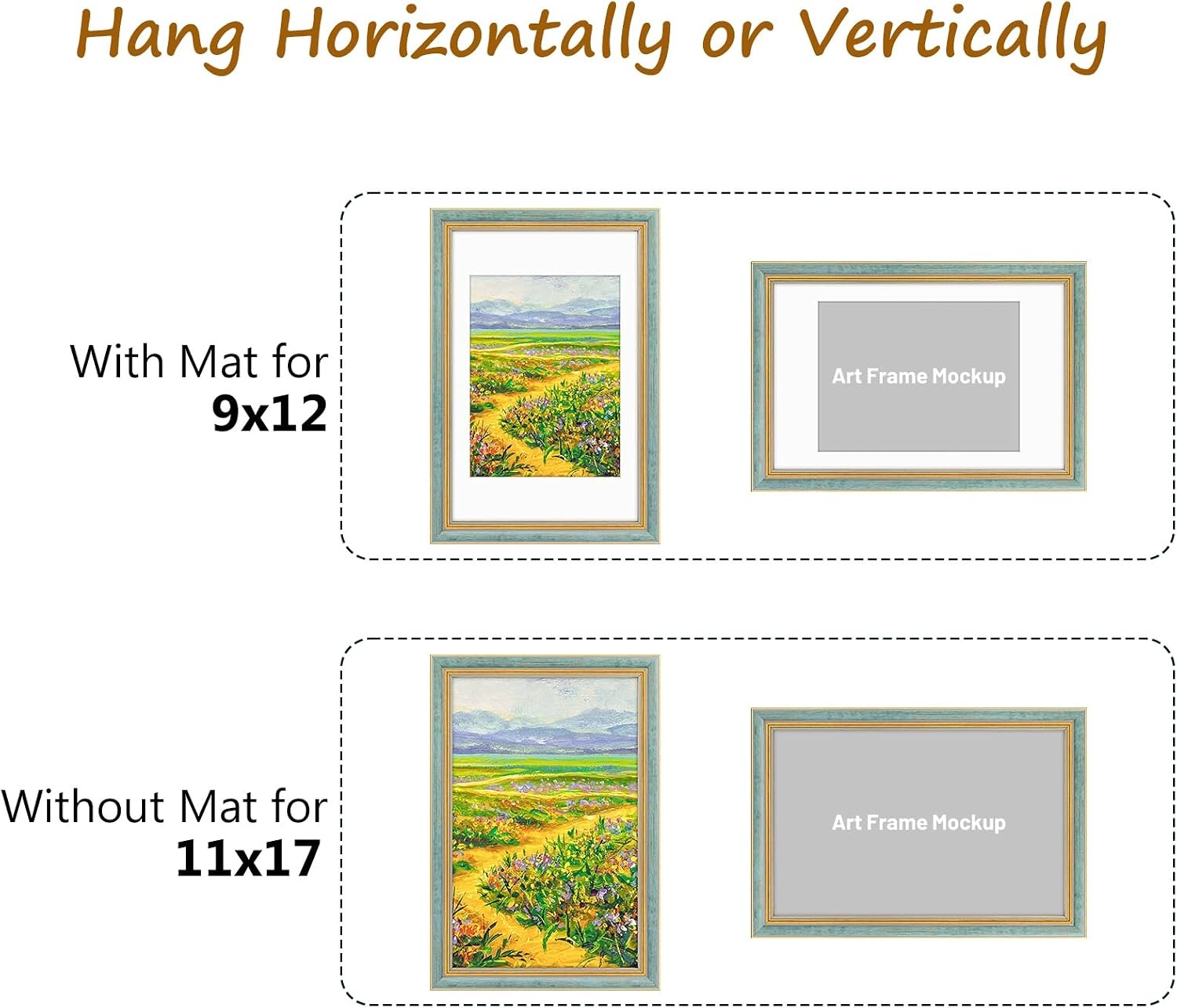 image:imageGolden State Art8x10 Ornate Picture Frame Holds 5x7 PhotoVintage Gold  Includes easel backreal glass frontwhite matbuildin hangers8x10 Decorative photo frame matted to 5x7Desktopwall mountDistressed Blue Gold