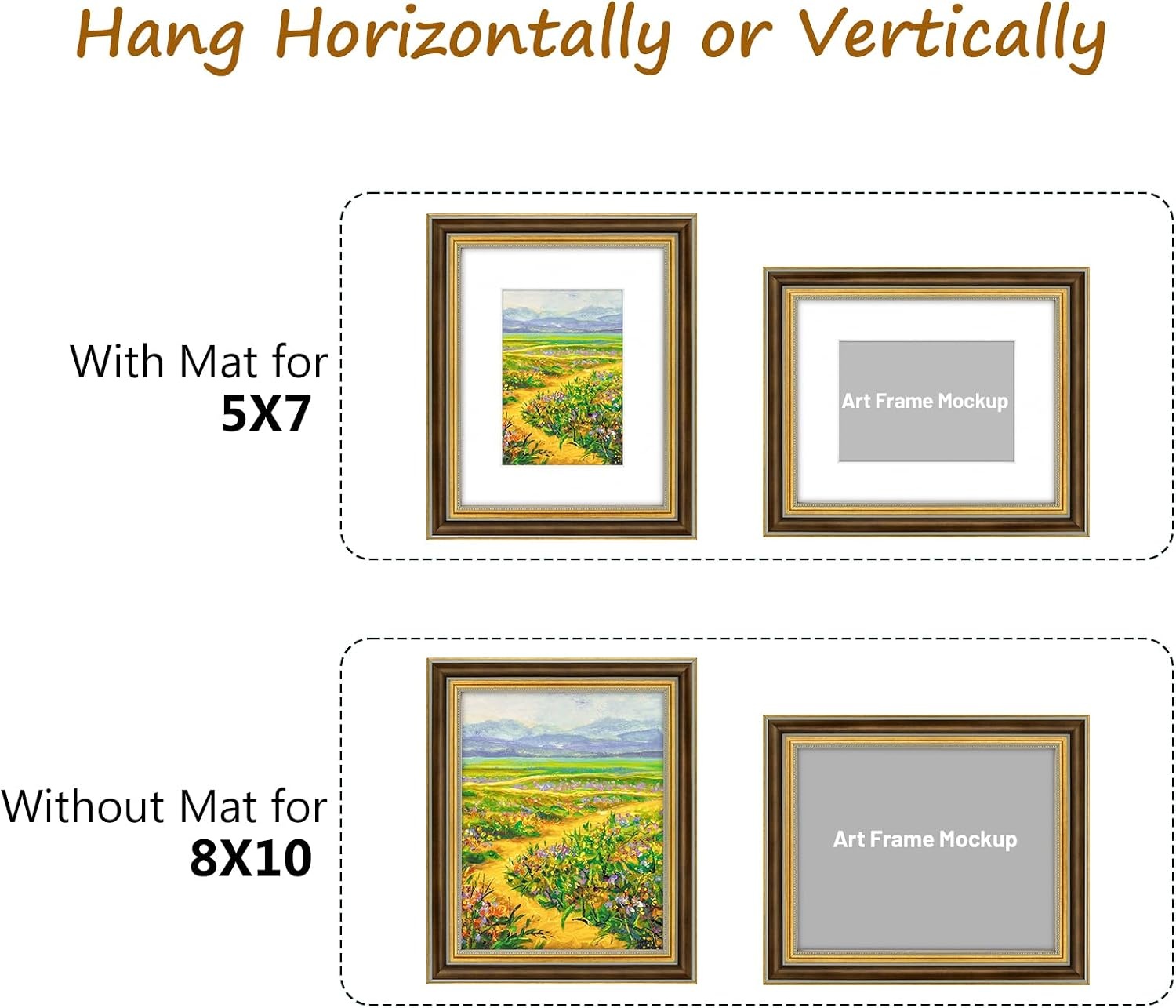 image:imageGolden State Art8x10 Ornate Picture Frame Holds 5x7 PhotoVintage Gold  Includes easel backreal glass frontwhite matbuildin hangers8x10 Decorative photo frame matted to 5x7Desktopwall mountBrown Gold