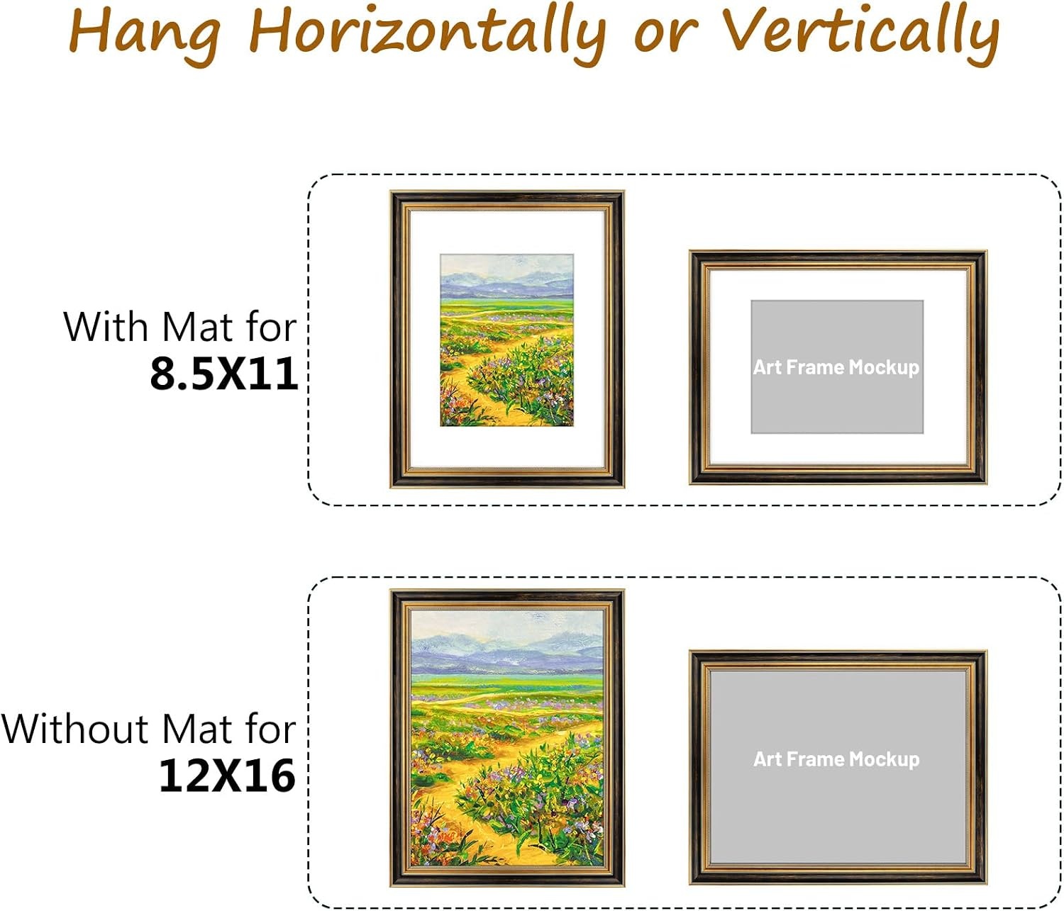 image:imageGolden State Art8x10 Ornate Picture Frame Holds 5x7 PhotoVintage Gold  Includes easel backreal glass frontwhite matbuildin hangers8x10 Decorative photo frame matted to 5x7Desktopwall mountBlack Gold