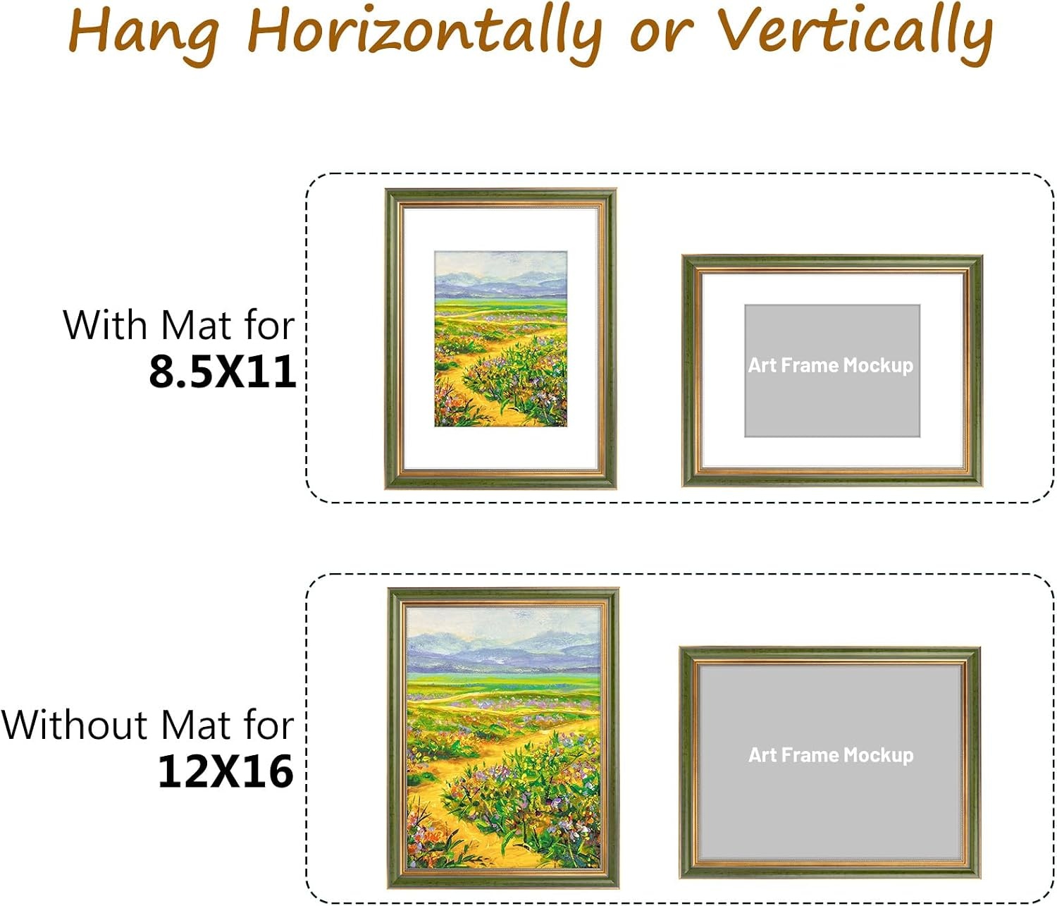 image:imageGolden State Art8x10 Ornate Picture Frame Holds 5x7 PhotoVintage Gold  Includes easel backreal glass frontwhite matbuildin hangers8x10 Decorative photo frame matted to 5x7Desktopwall mountGreen Gold