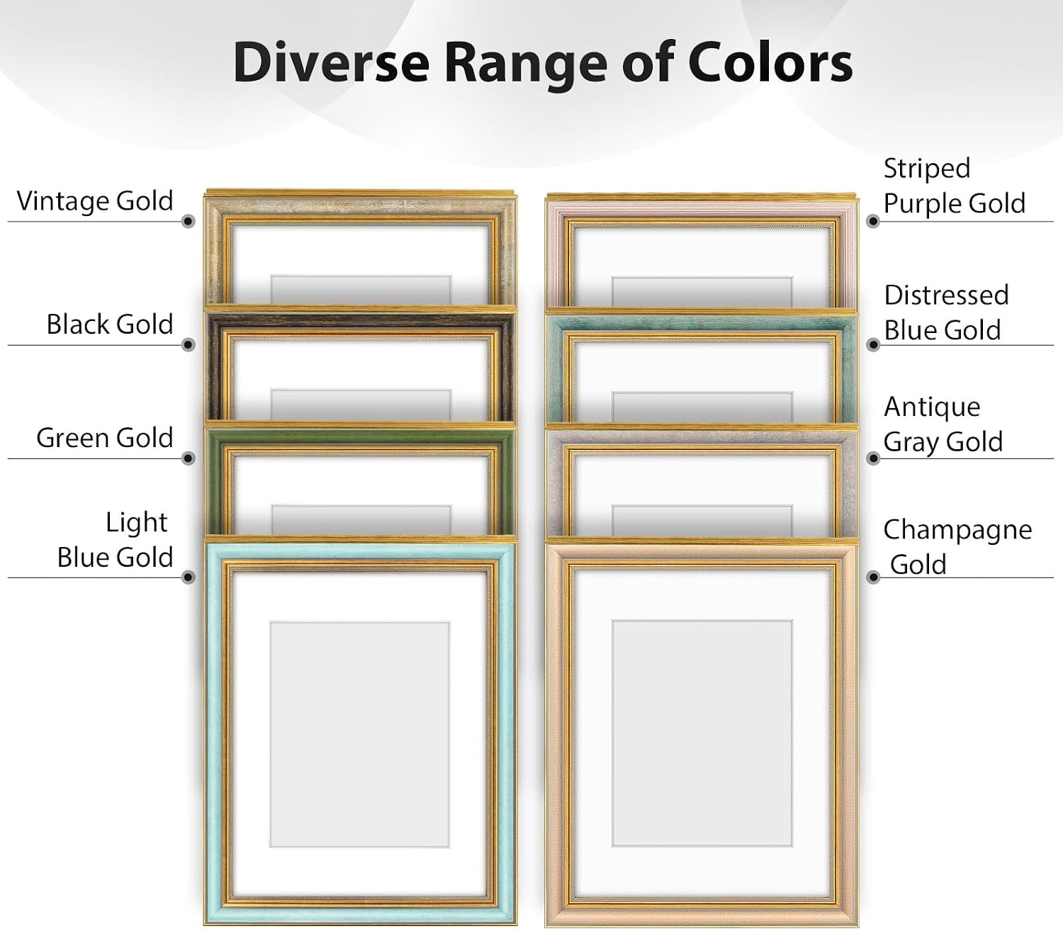 image:imageGolden State Art8x10 Ornate Picture Frame Holds 5x7 PhotoVintage Gold  Includes easel backreal glass frontwhite matbuildin hangers8x10 Decorative photo frame matted to 5x7Desktopwall mountBlack Gold