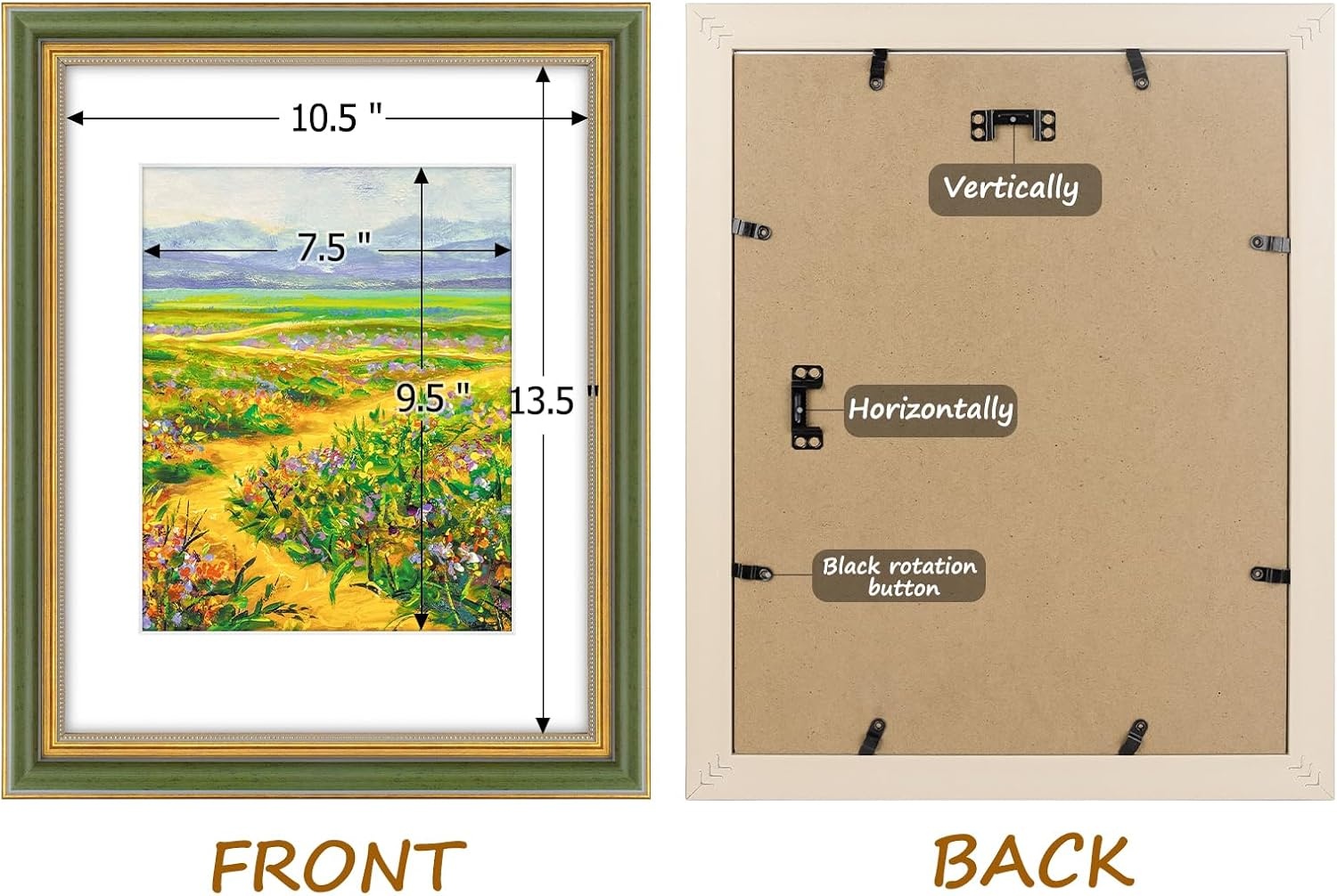 image:imageGolden State Art8x10 Ornate Picture Frame Holds 5x7 PhotoVintage Gold  Includes easel backreal glass frontwhite matbuildin hangers8x10 Decorative photo frame matted to 5x7Desktopwall mountGreen Gold