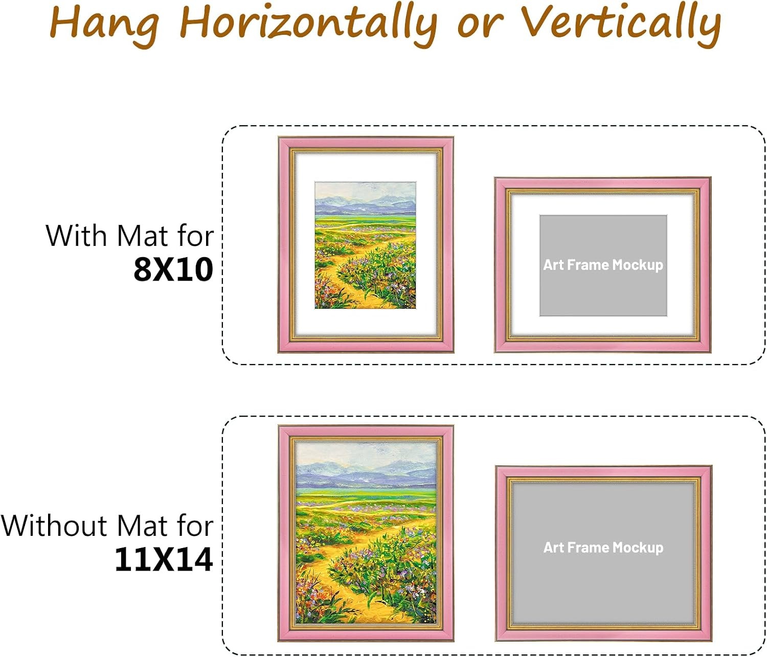image:imageGolden State Art8x10 Ornate Picture Frame Holds 5x7 PhotoVintage Gold  Includes easel backreal glass frontwhite matbuildin hangers8x10 Decorative photo frame matted to 5x7Desktopwall mountPink Gold