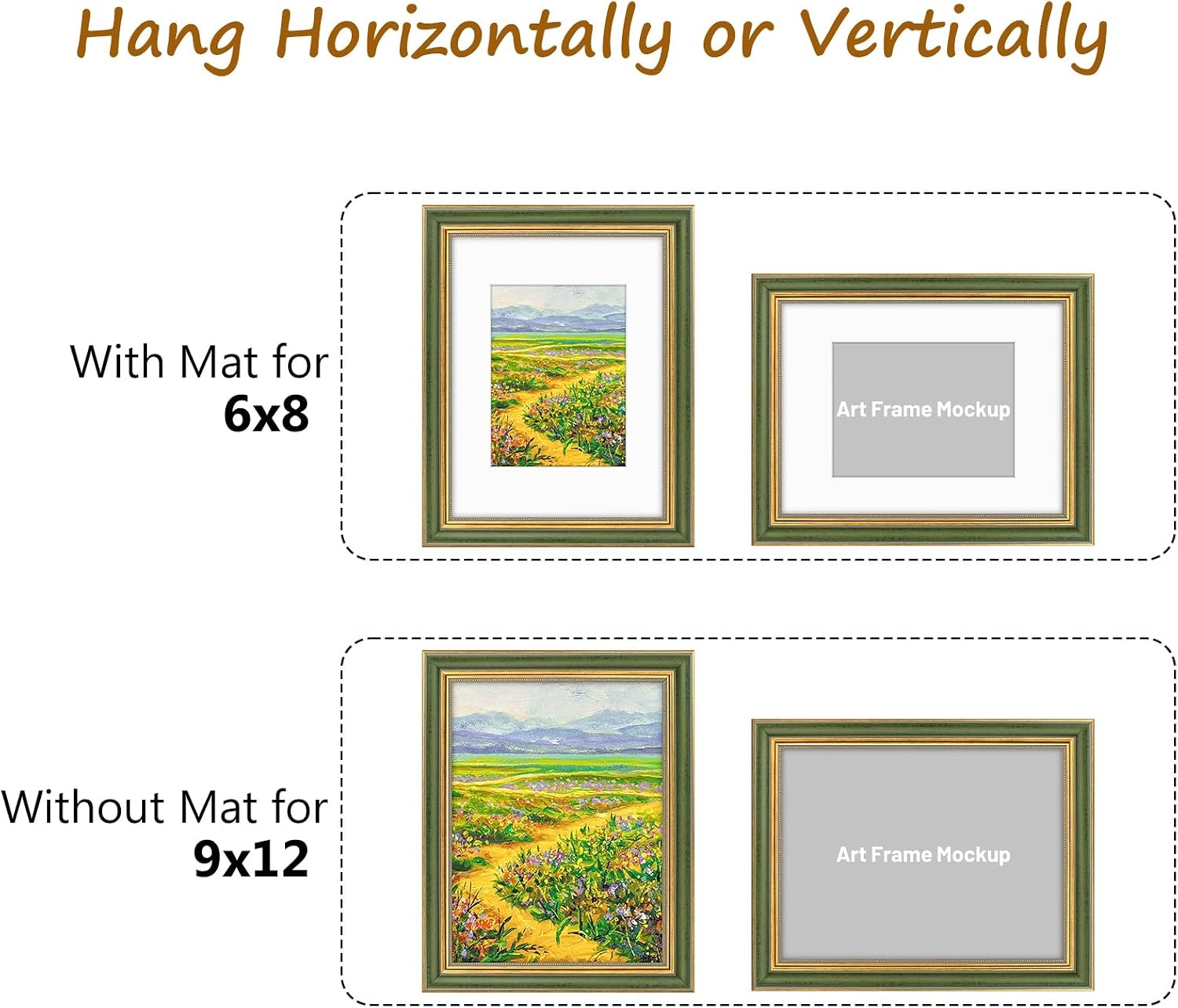 image:imageGolden State Art8x10 Ornate Picture Frame Holds 5x7 PhotoVintage Gold  Includes easel backreal glass frontwhite matbuildin hangers8x10 Decorative photo frame matted to 5x7Desktopwall mountGreen Gold