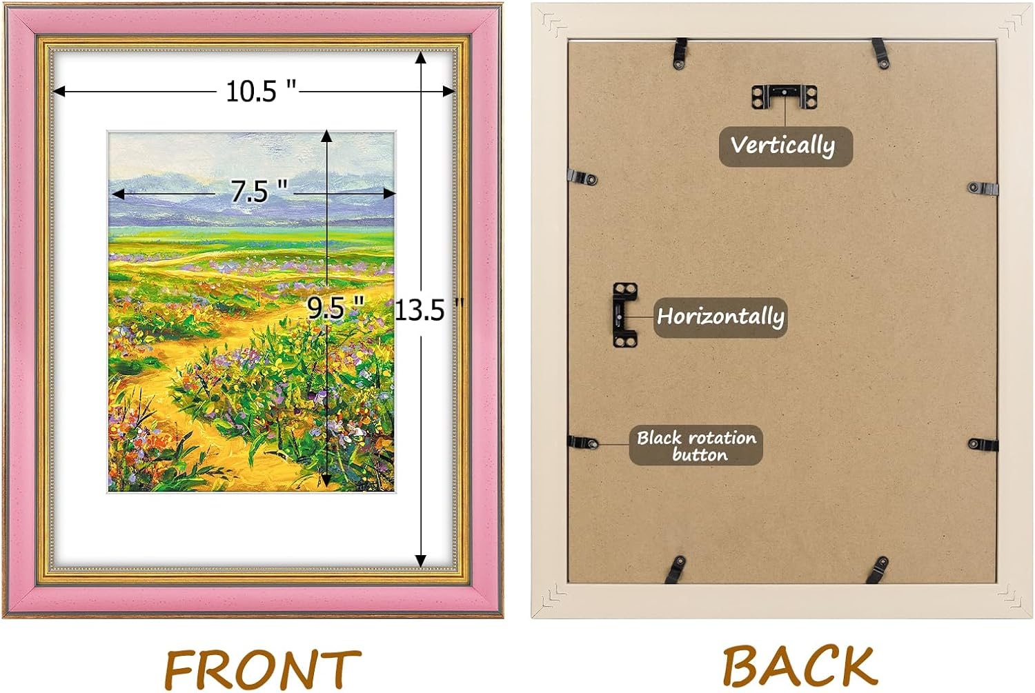 image:imageGolden State Art8x10 Ornate Picture Frame Holds 5x7 PhotoVintage Gold  Includes easel backreal glass frontwhite matbuildin hangers8x10 Decorative photo frame matted to 5x7Desktopwall mountPink Gold