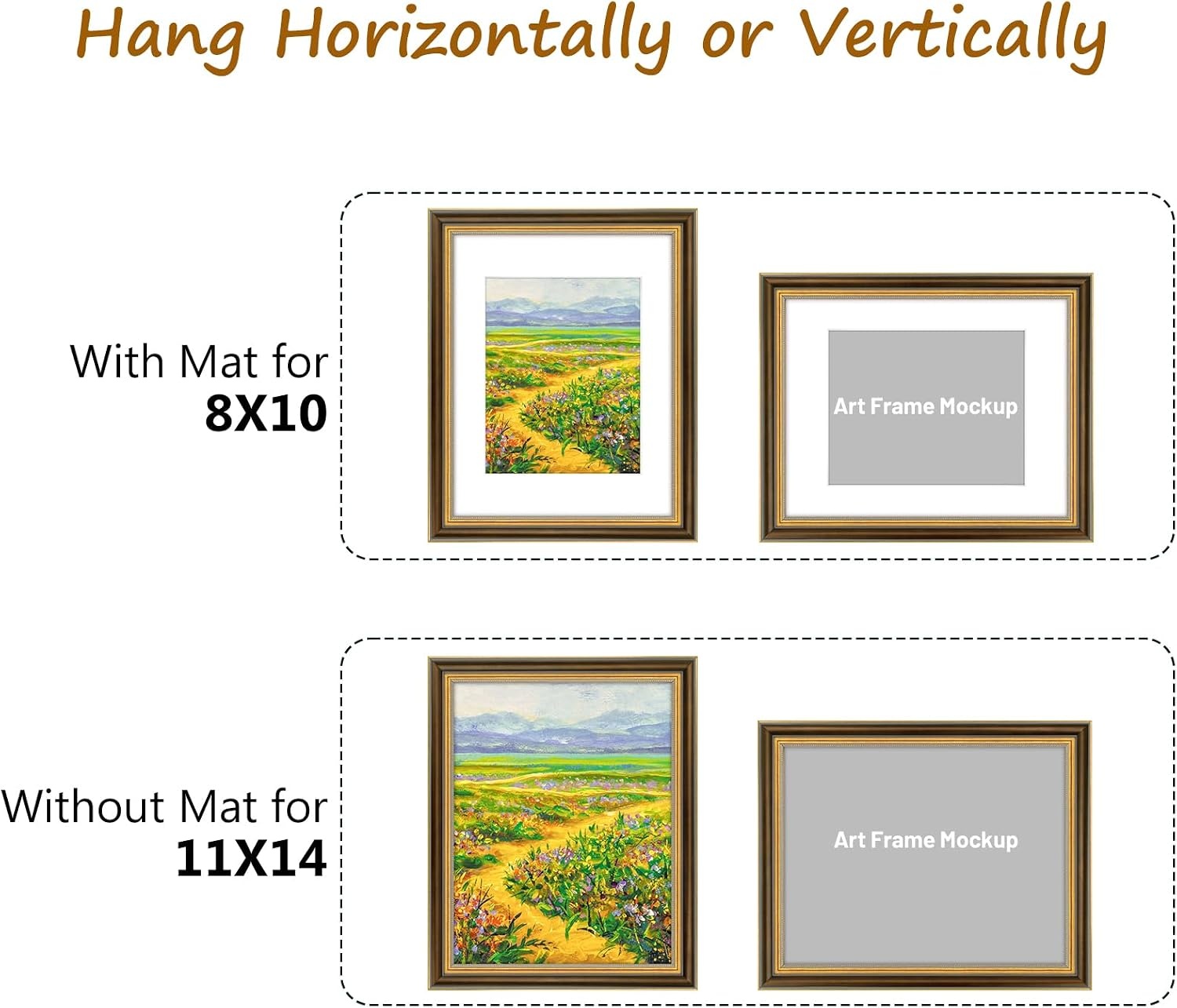 image:imageGolden State Art8x10 Ornate Picture Frame Holds 5x7 PhotoVintage Gold  Includes easel backreal glass frontwhite matbuildin hangers8x10 Decorative photo frame matted to 5x7Desktopwall mountBrown Gold